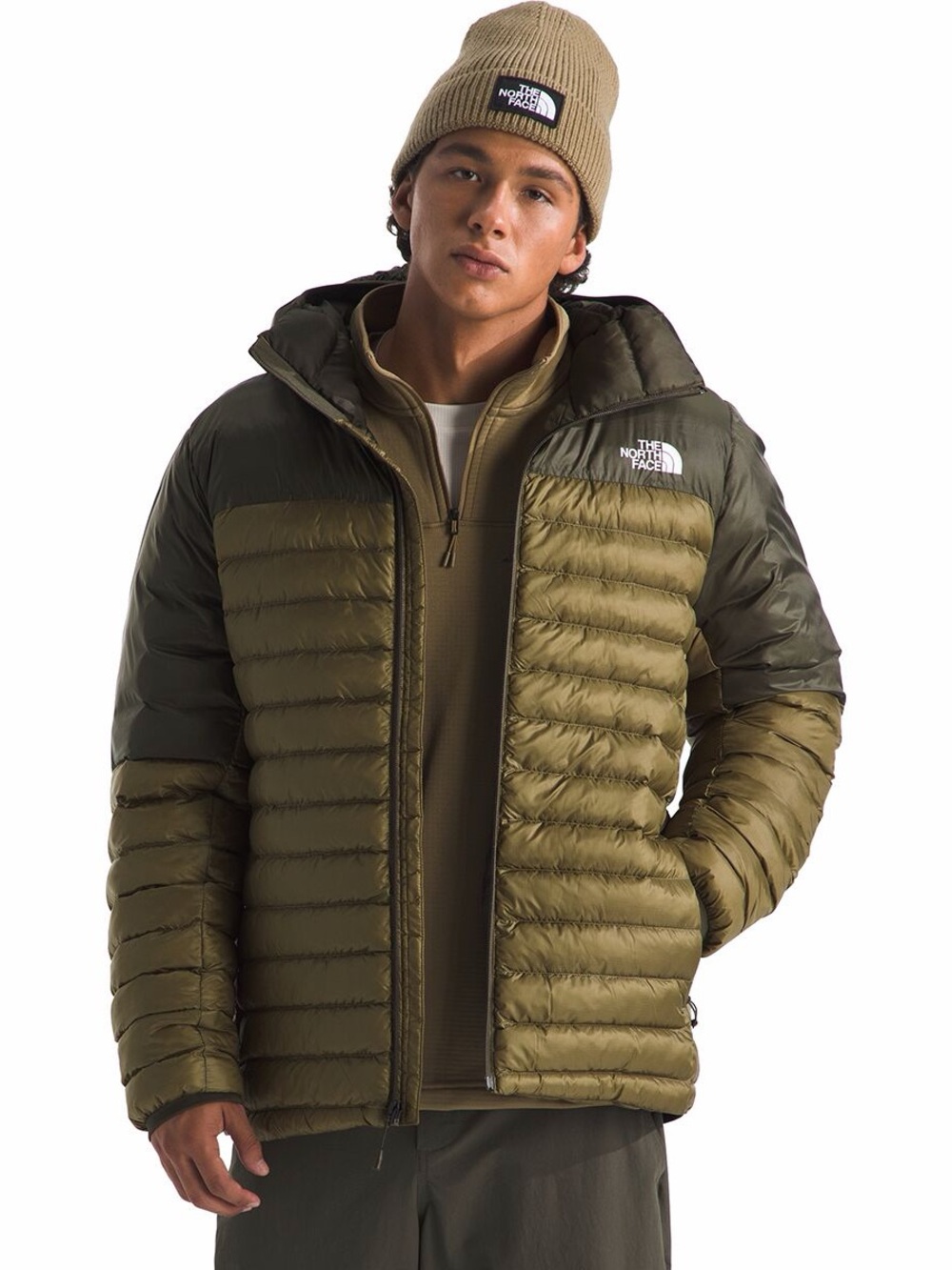 🥷🏿The North Face Men's Olive & Dark Olive Quilted Puffer Jacket Terra Peak Hoodi